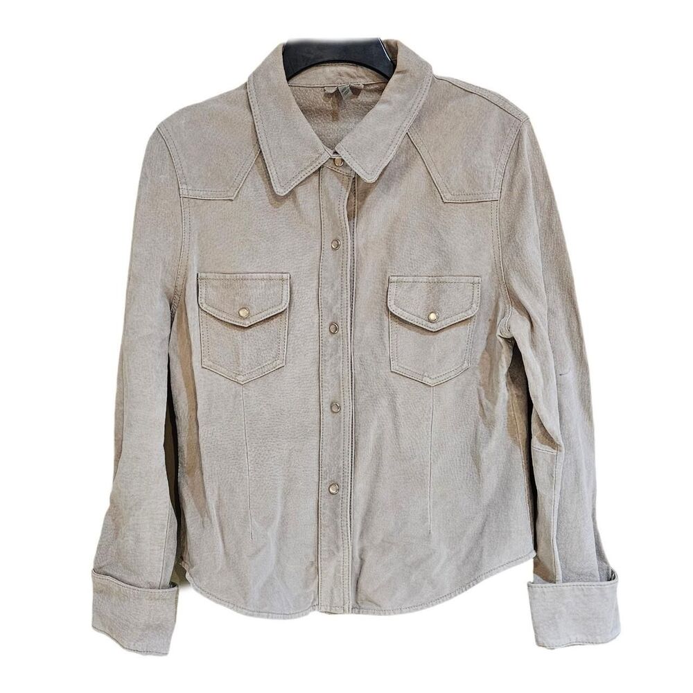 vintage western boho cream suede pearl snap shacket